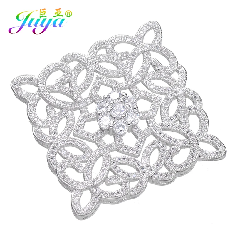 

Juya DIY Jewelry Components Supplies Micro Pave Zircon Floating Flower Connector Pendants For Women Earrings Necklace DIY Making