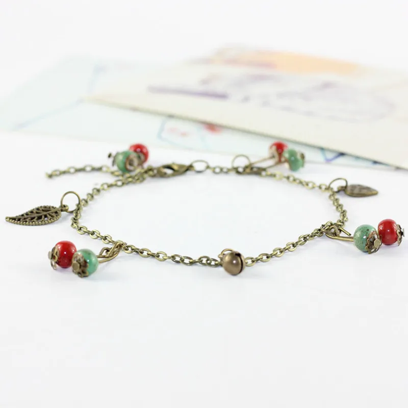 В виде ажурных листьев колокольчик керамический ножной браслет для женщин и