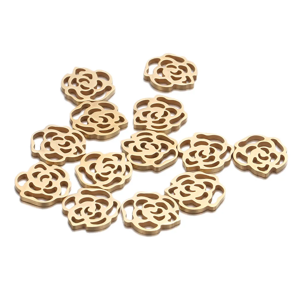 Gold Color 5 шт. 15x17 мм Нержавеющая сталь Золото Серебро Цвет полые розы, Цветы Подвески для ювелирных изделий DIY Изготовление аксессуаров - Окраска металла: Gold Color