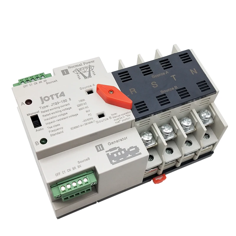 Jotta W2R-4P 110 В/220 В мини ATS автоматический переключатель 100A 4P электрические селекторные переключатели Двойной Выключатель питания на din-рейке