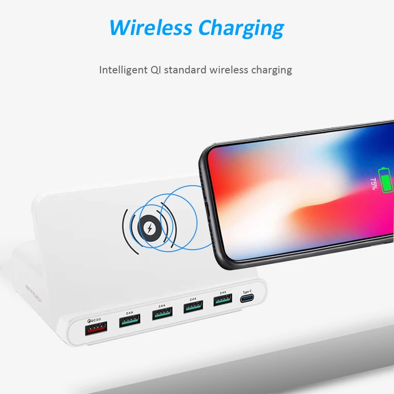Беспроводное зарядное устройство STOD с несколькими USB портами 60 Вт зарядная