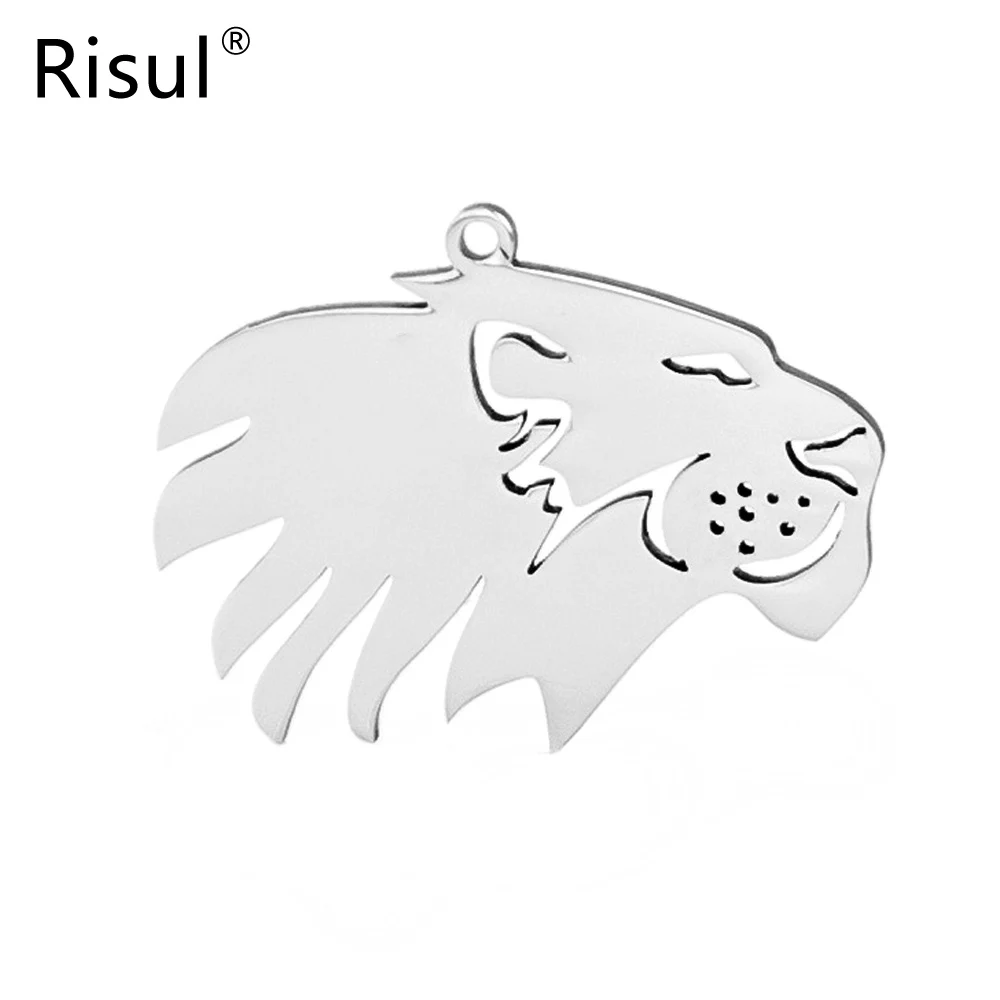 Risul decal lion head male Strong Lions Portrait Charms Diy necklace pendant mirror polish Stainless Steel wholesale 50pcs | Украшения и