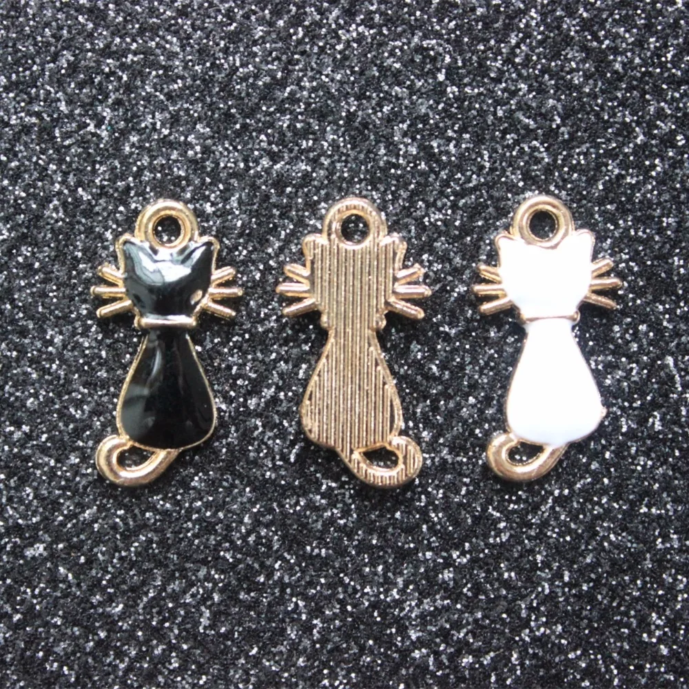 10 шт. высокое качество Золото цветной цинк сплав Белый/Черный Эмаль мини Cat
