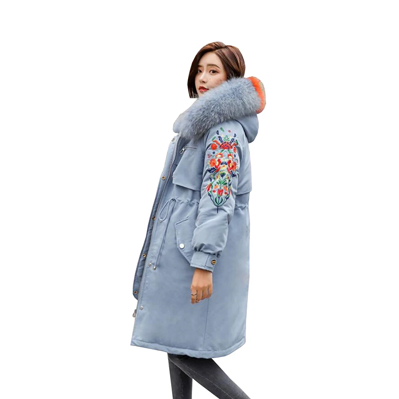 Зимняя куртка женская 2019 модная меховая с капюшоном плюс размер пуховик