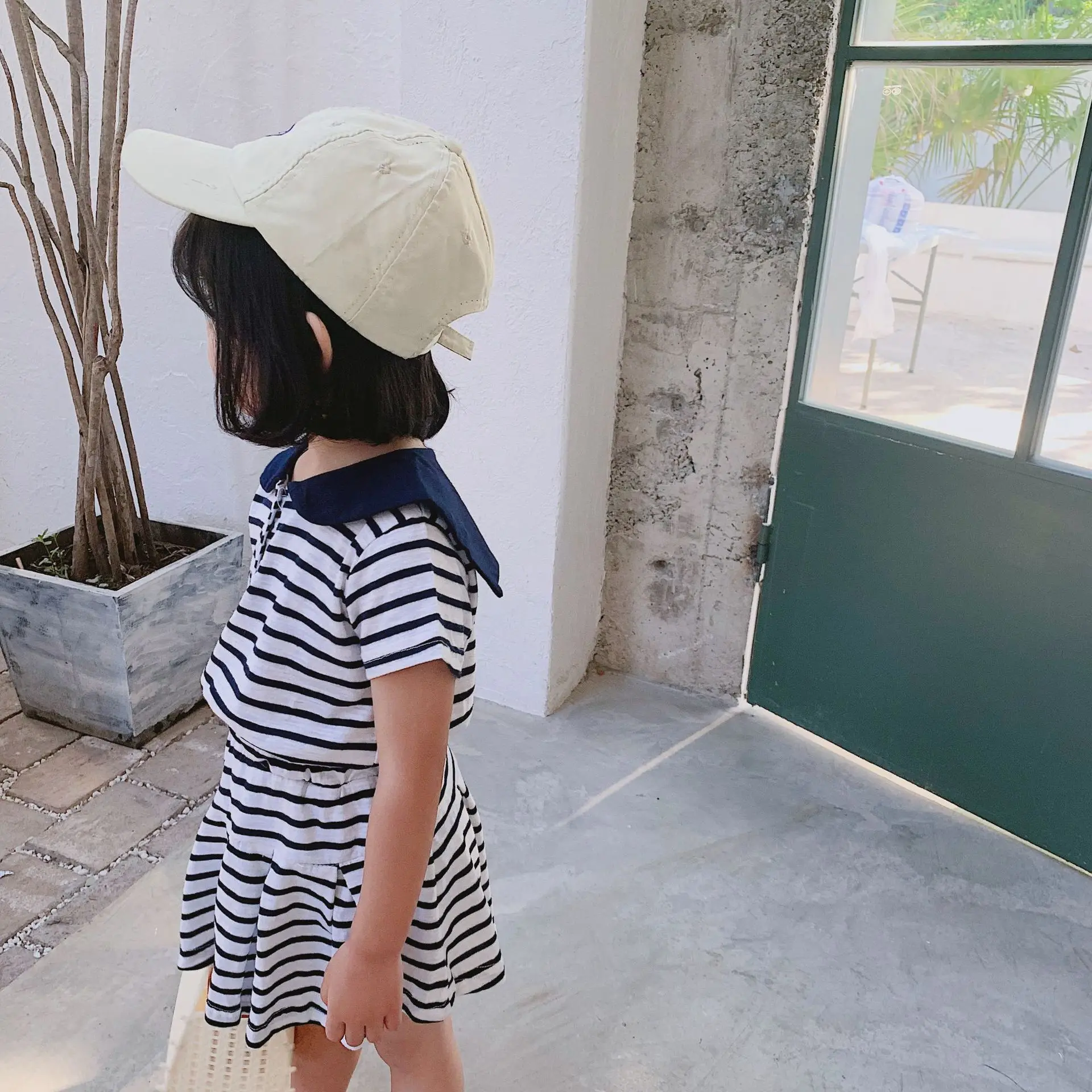 2019 г. летний модный набор одежды в полоску с матросским воротником для маленьких