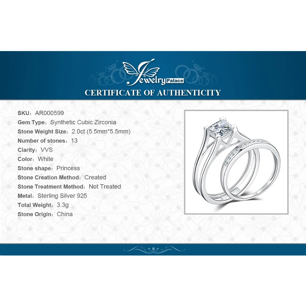 

JPalace 2ct Princess Engagement Ring Set 925 Sterling Silver Rings for Women Wedding Rings Channel Bridal Set Silver 925 Jewelry