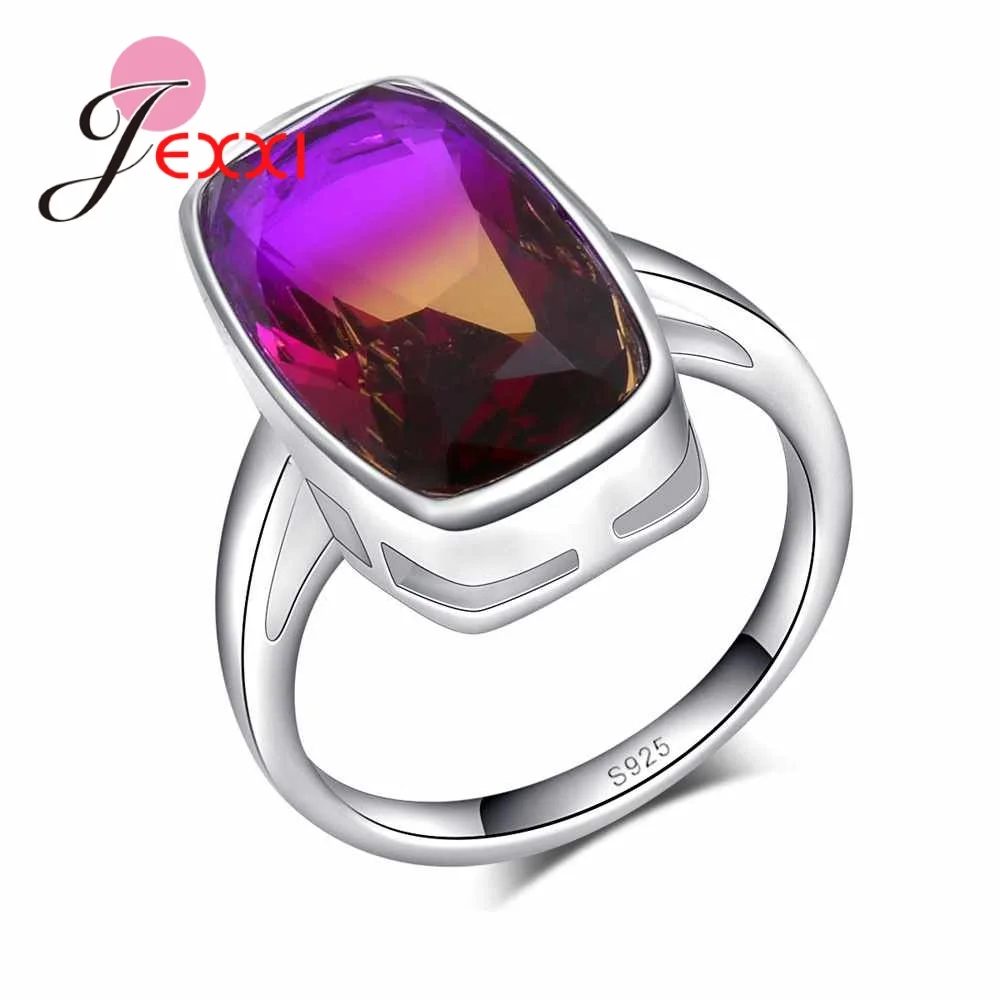 Женское прямоугольное кольцо из серебра 925 пробы с радужной огранкой|wedding rings|brand