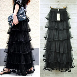 Новое поступление 2022, черные Потрясающие модные Романтические уличные Многослойные Длинные юбки