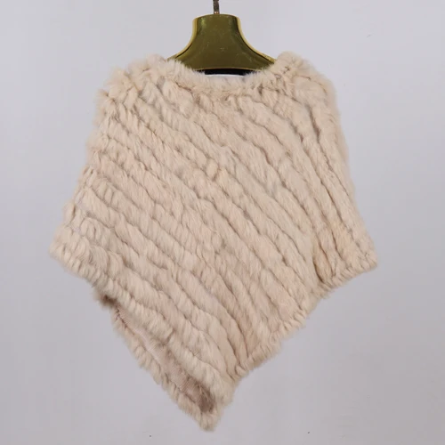 beige Женское весенне-осеннее вязаное пончо из натурального кроличьего меха, шарфы из натурального кроличьего меха, шаль из пашмины, шарф из натурального кроличьего меха - Цвет: beige