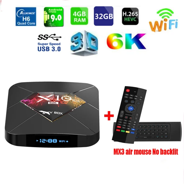 В виде буквы «R» ТВ коробка X10 Plus Android 9,0 4 k, Wi-Fi, ТВ коробка Allwinner H6 2,4G, Wi-Fi, 4 Гб Оперативная память 32/64GB vs mx10 pro USB 3,0 6K H.265 media player