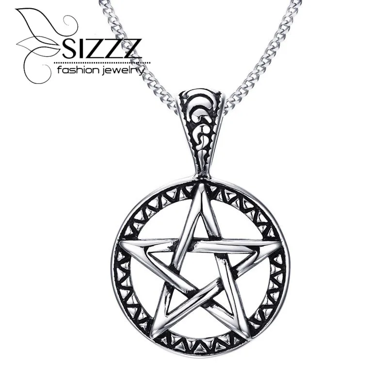 

Men's Necklace Stainless Steel Hollowed Pentagram Pentacle Jewish Star Pendant