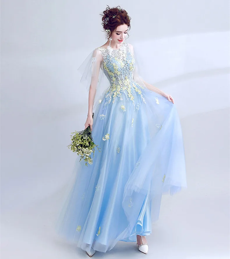 JaneVini 2018 Popular Blue Bridesmaid Bridemaids Dresses Long Lace Embroidery Beaded Party Women Robe De Chambre Femme | Свадьбы и