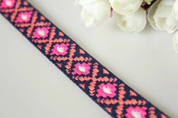 10 ярдов/Лот ширина 2 см тканая жаккардовая лента с розовым геометрическим