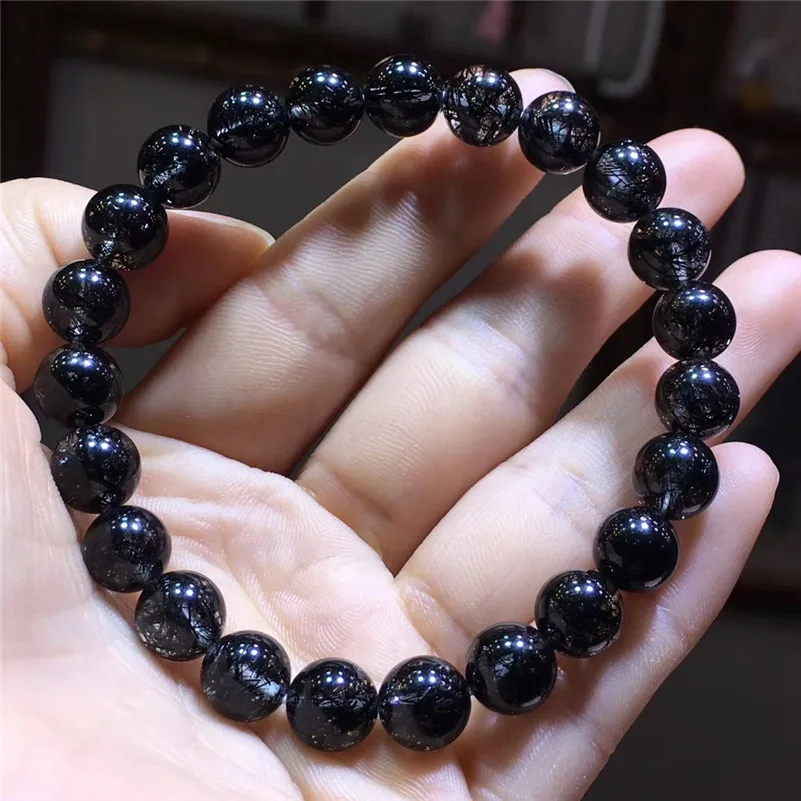 

8mm Natural Black Hair Rutilated Quartz Bracelet Crystal Women Men Love Gift Classic Stone Charm Stretch Round Beads Jewelry