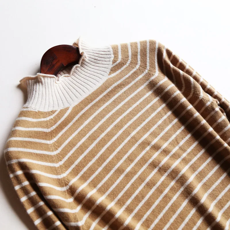 Female Long Striped Cashmere Sweater Women Half Turtleneck Knitted Christmas Sweaters And Pullovers Fashion Tops Warm Jumpers | Женская