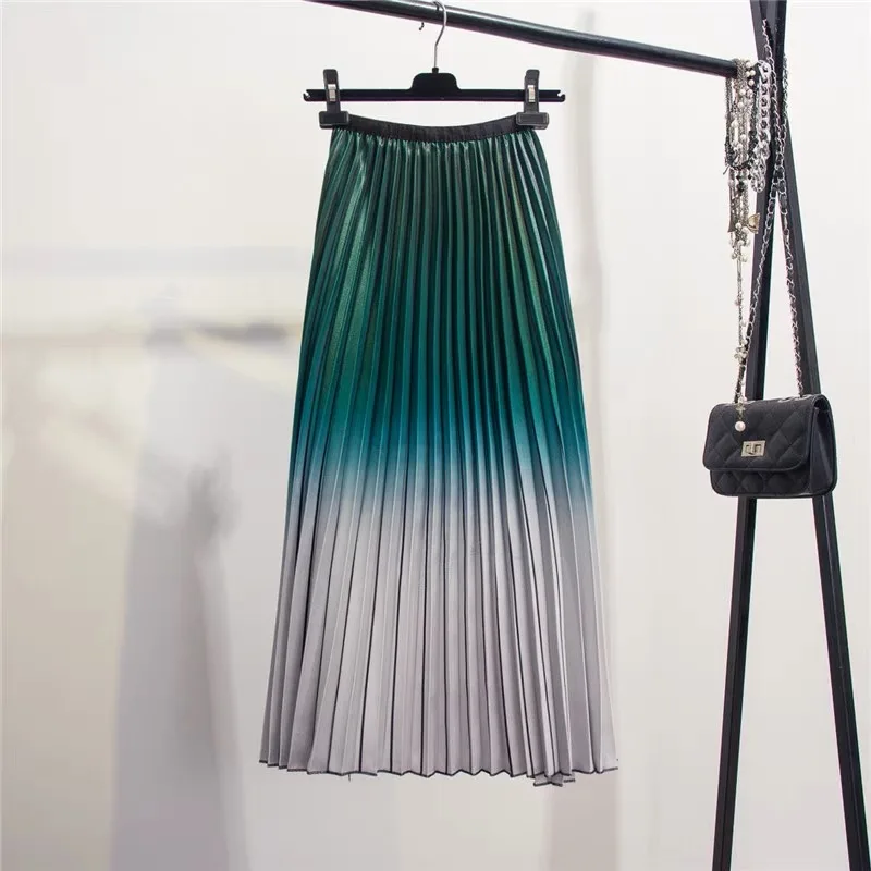 Женская плиссированная юбка с градиентом Qooth повседневная Радужная до середины