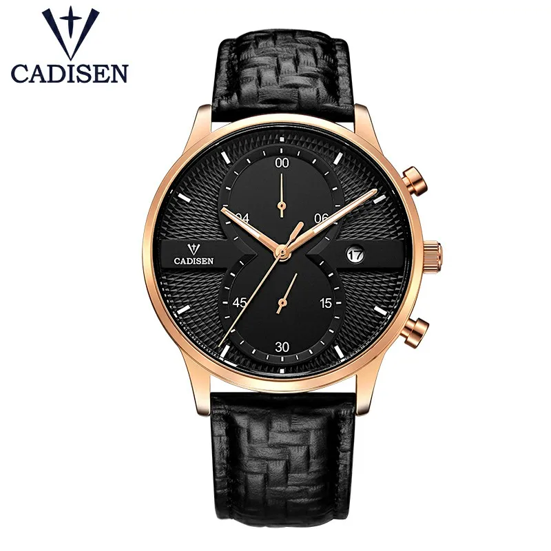 Rose Gold Мужские часы Топ бренд класса люкс CADISEN Модные Бизнес Кварцевые часы мужские спортивные кожаные водонепроницаемые наручные часы relogio masculino - Цвет: Rose Gold