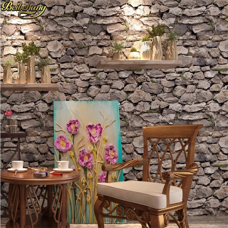 Обои с имитацией камня выполненные в рулоне магазин одежды для отеля бар KTV