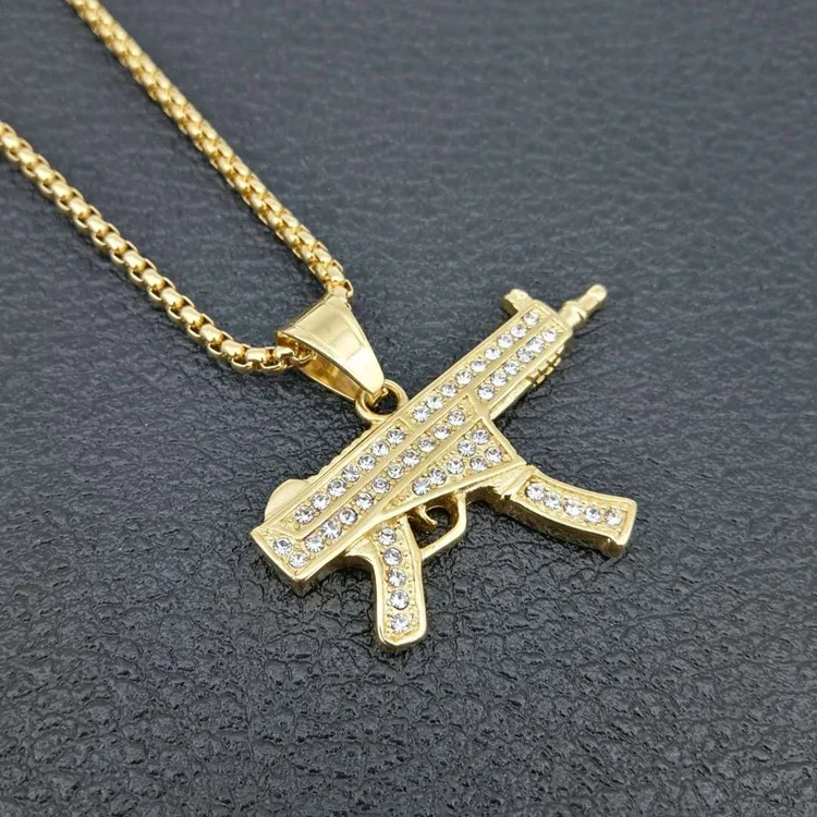 

316 stainless steel gold color crystals U9 Submachine gun Hiphop Pendant Necklace Jewelry Accessories