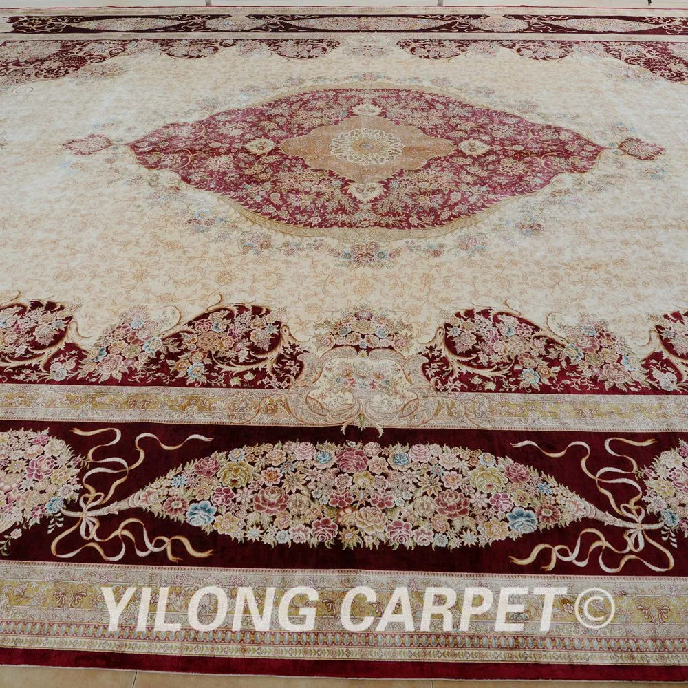 Yilong 14 2 'x21' Тебриз шелковый ковер с восточным рисунком Большой аутентичный