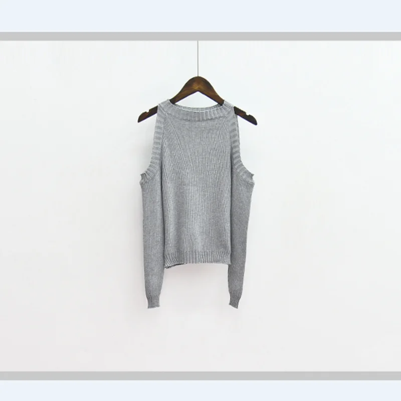 Свитер женский трикотажный тонкий с открытыми плечами и длинными рукавами |