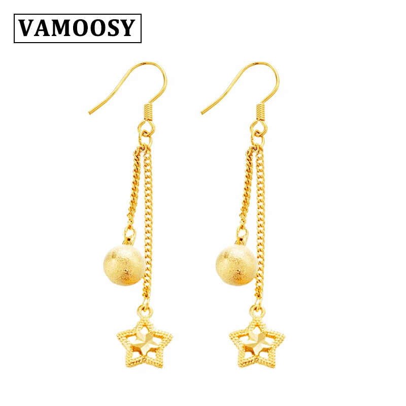 

2020 fashion Dubai shiny 24K gold color Long Dangle Earrings Wedding Bridal Party Luxury Vintage Earring Jewelry for women