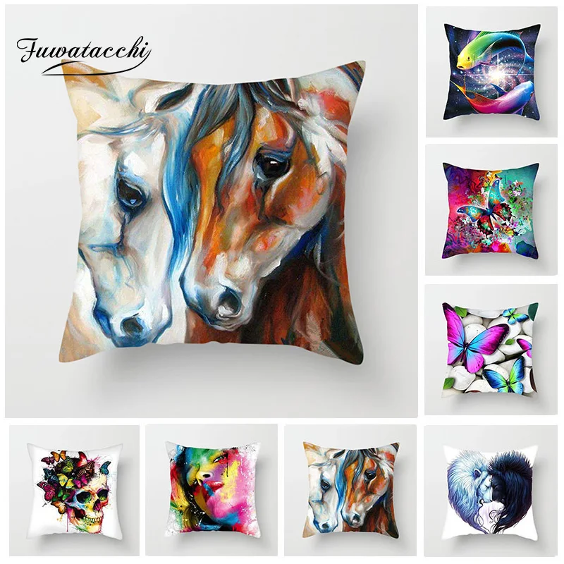 Чехол на подушку с изображением животных Fuwatacchi подушка Жираф бабочки леса лошади