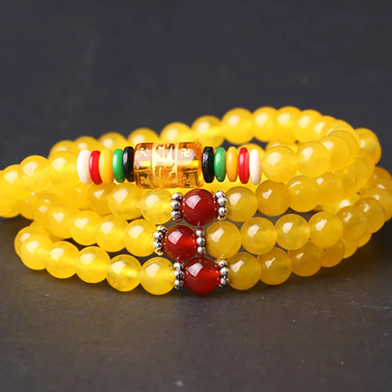 Yellow chalcedony Натуральный камень голубой песчаник бисера Multilayer108 браслет из Малахита шарм браслеты для женщин и мужчин опал ювелирные изделия - Окраска металла: Yellow chalcedony
