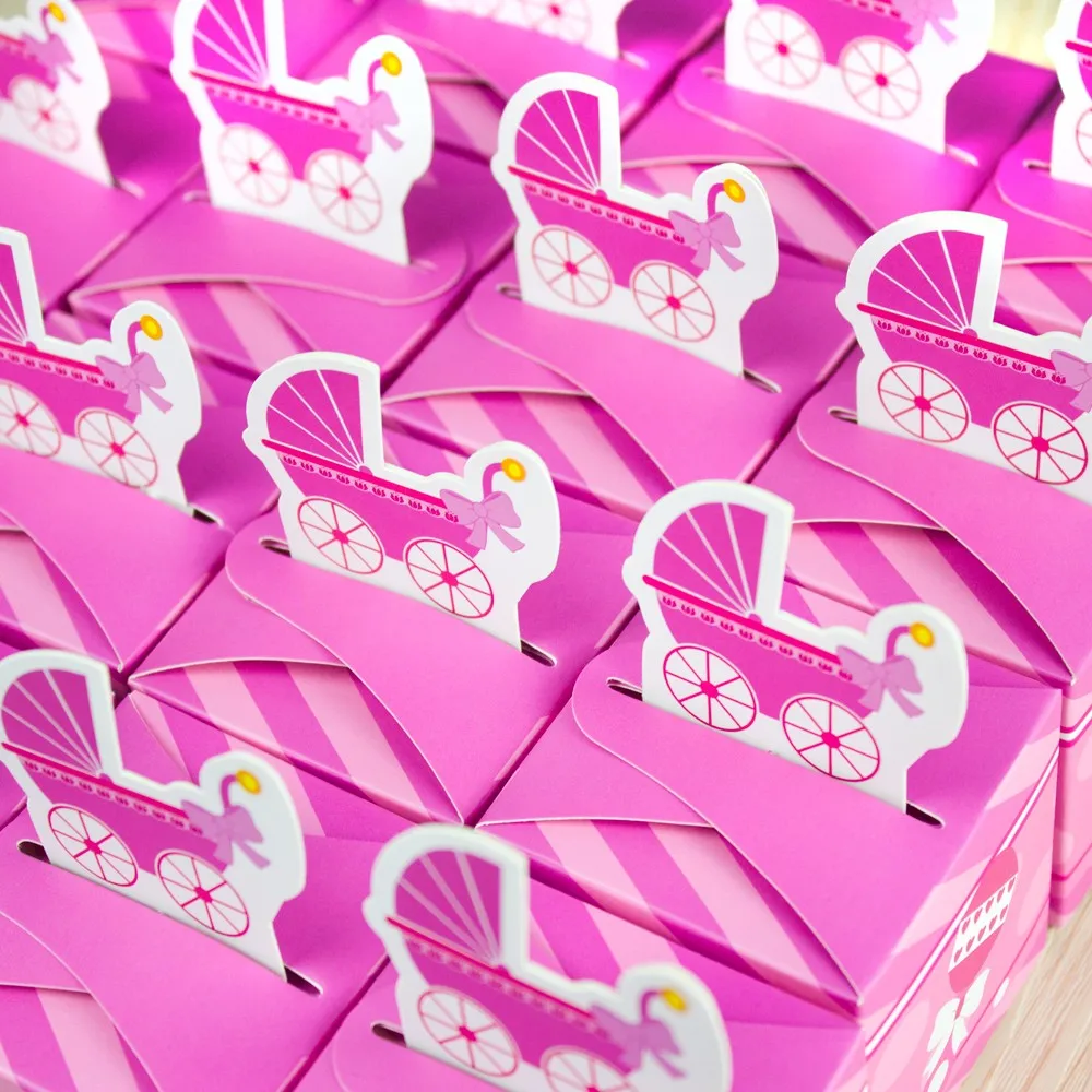

Girl Baby Shower Theme Party Favor Box Baby Carriage Candy Box Gift Cupcake Box Birthday Party Decorations Container Supplies