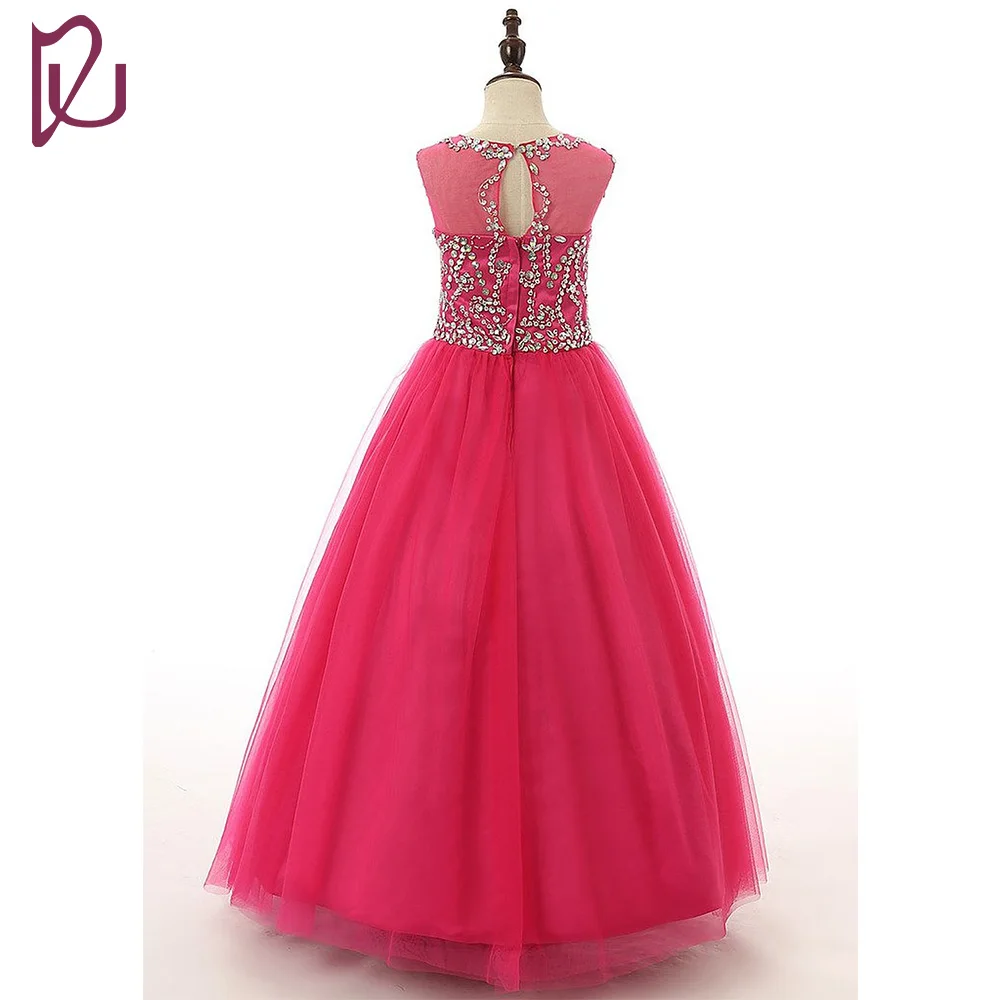 Red Cute A Line Dresses For Children Gifts Princes New Crystal Ankle-Length Show Festival Pageant Flower Girls Ruched Dress | Свадьбы и
