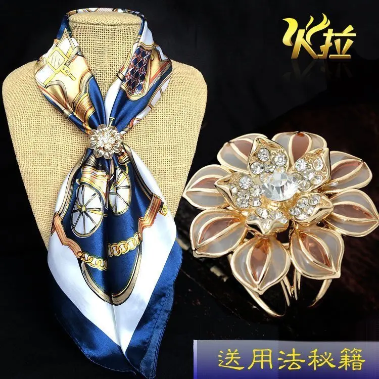 

Crystal lotus scarf buckle classical silk scarf buckle holder shawl buckle dual-purpose pin brooch