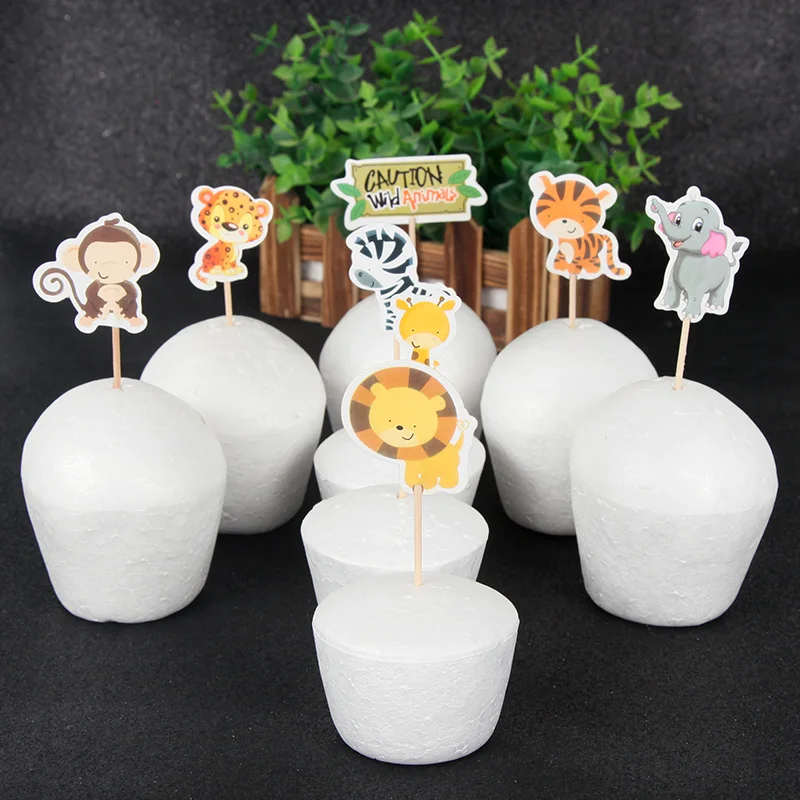 

24pcs/set Cute Animal Tiger Lion Monkey Giraffe Elephant Cupcake Toppers Picks Kids Birthday Party Baking Decorations Supplies