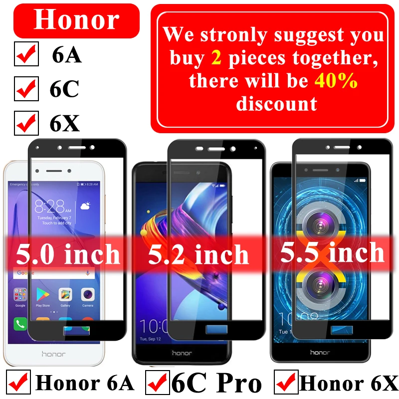Защитное стекло для huawei honor 6a защита экрана 6c pro закаленное 6x на huawey honer 6 a c x 6cpro tremp