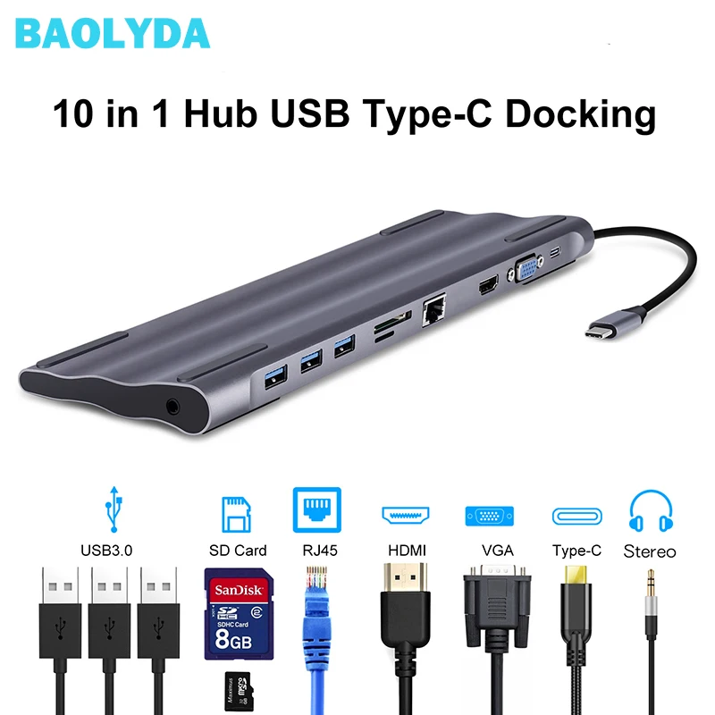 Usb концентратор Baolyda USB C к HDMI RJ45 Thunderbolt 3 док станция для MacBook Samsung Galaxy S10 Huawei Mate 20 P20 Pro