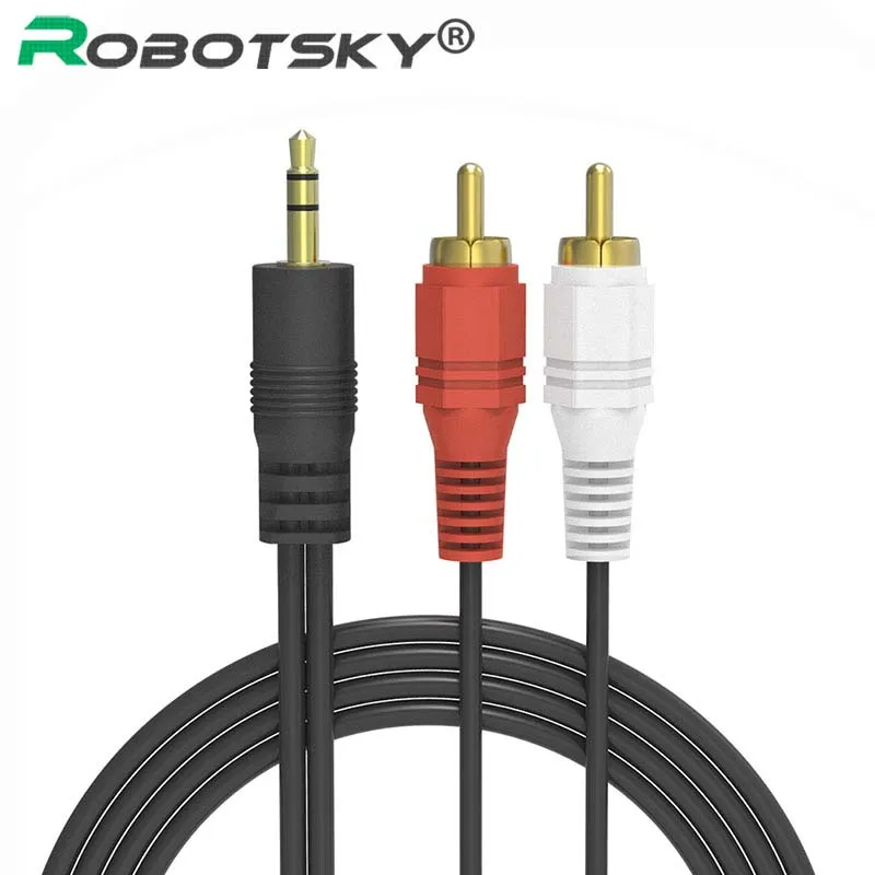 Robotsky позолоченный аудиокабель 3 5 мм штекер Джек на 2RCA Стерео для Мобильный