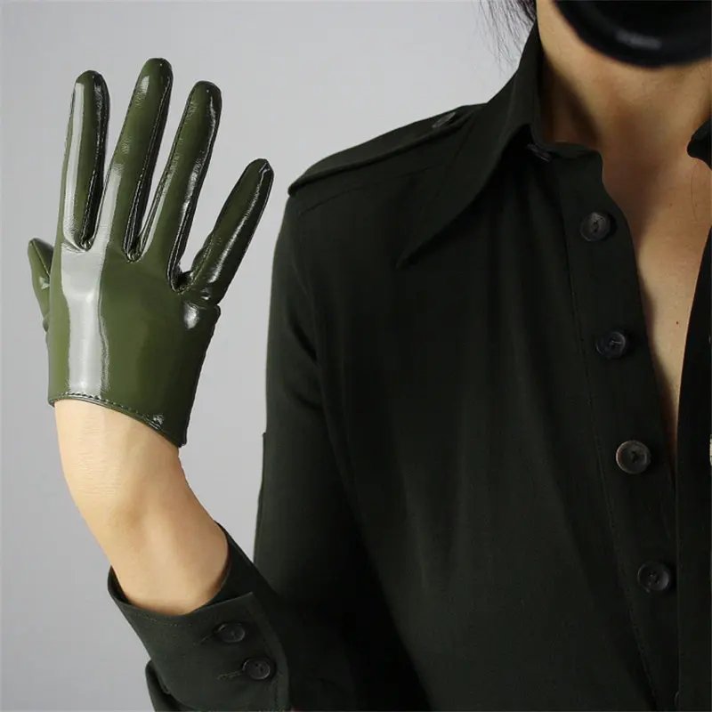 patent leather green Новинка, женские перчатки из лакированной кожи пу, короткие, 16 см, Яркие Кожаные, для танцевальной вечеринки, имитация кожи, женские перчатки для косплея, PU16 - Цвет: patent leather green