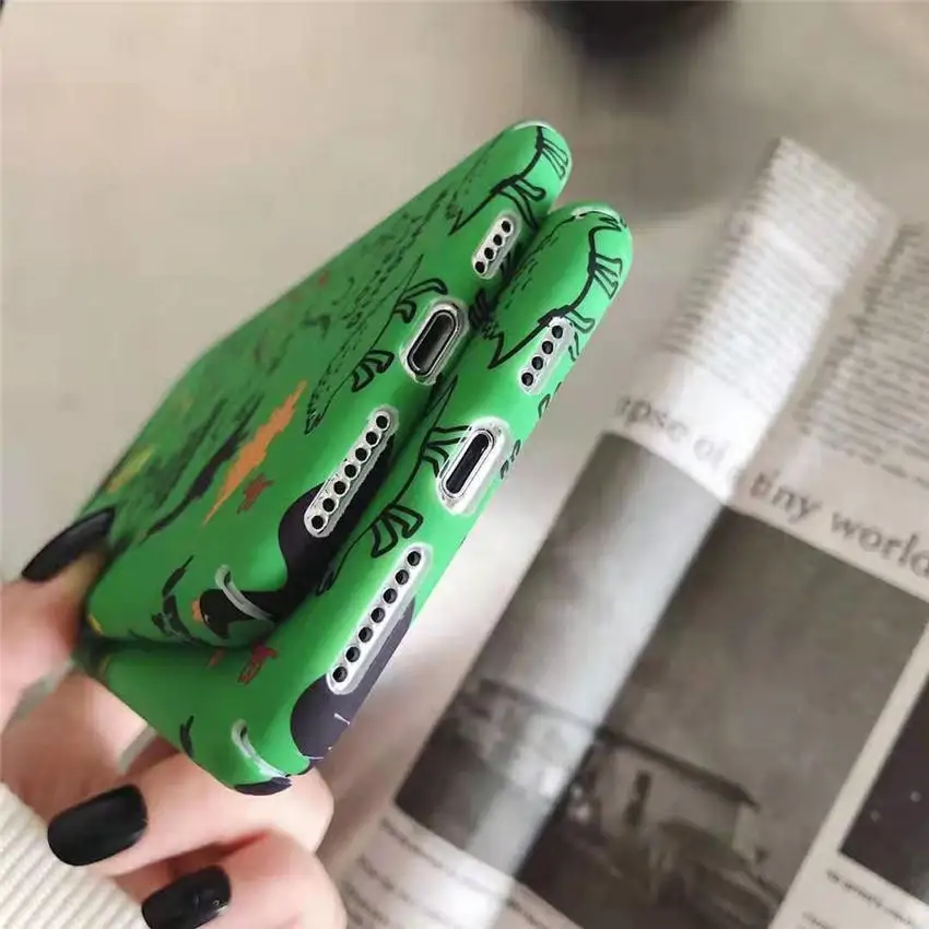 For iPhone XR XS MAX 8 7 6s Plus Phone Covers Full Back Case Cute Green Dinosaur Family Lovely Cartoon Pattern Fundas Coque Capa |