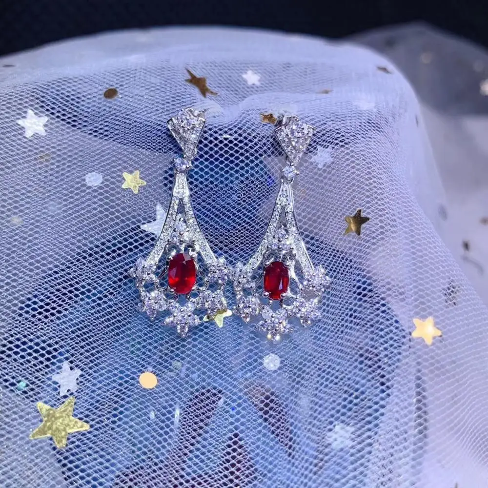 Серьги гвоздики женские из серебра с натуральным Рубином|Серьги-гвоздики| |