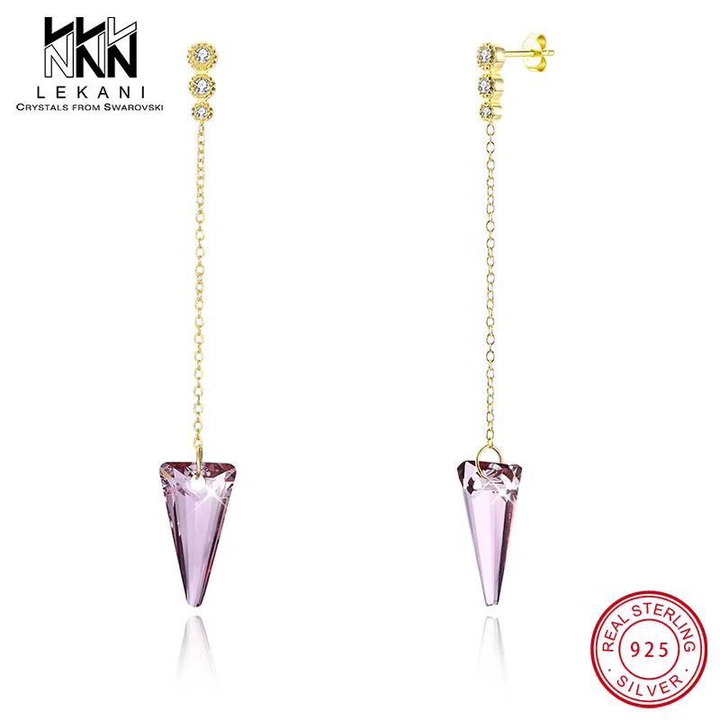 Женские серьги подвески с кристаллами Swarovski классические длинные из серебра 925