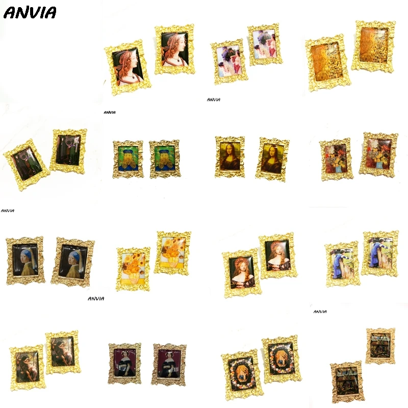 

2019 Vintage Klimt famous Oil Painting Accessories Mona Lisa Vincent Sunflowers Stud Earrings For Women Wholesale