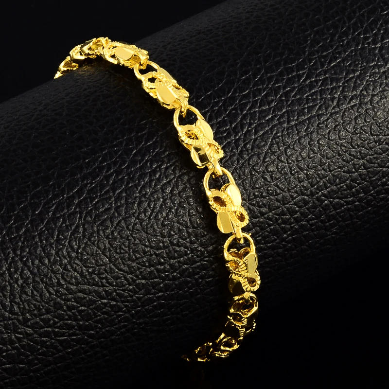 

pure Gold Color Bracelets & Bangles For women,24k GP charms link bracelet,fashion Luxury Women Wedding Jewelry