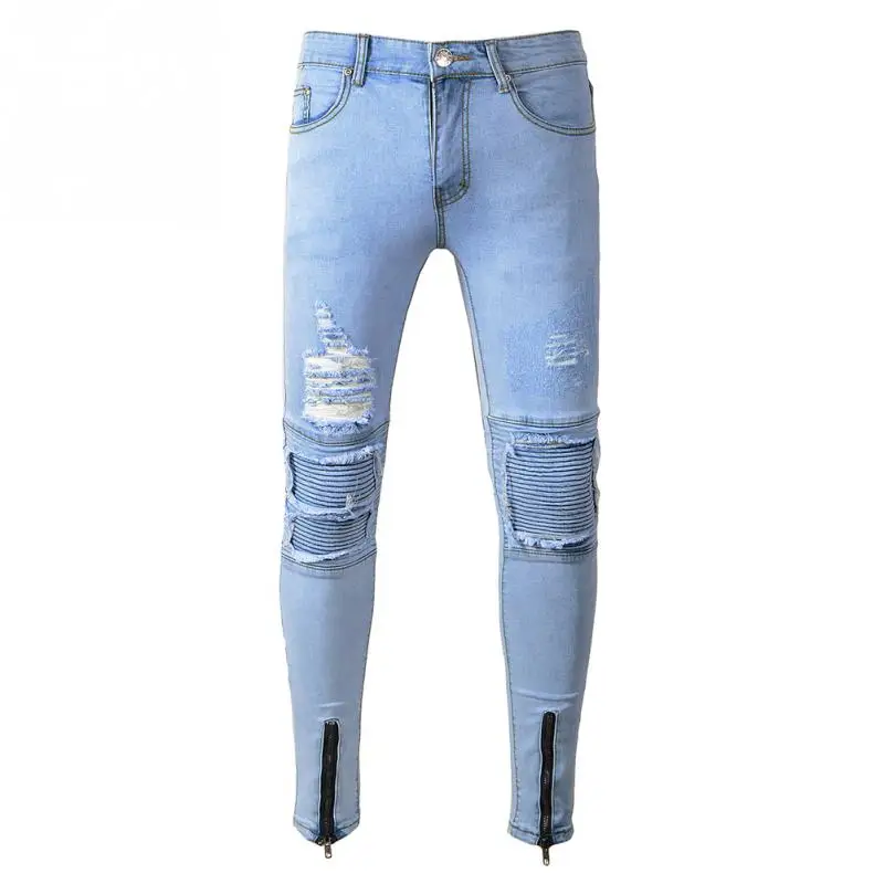 Модные мужские Привет улица Мужчины Проблемные Denim Joggers отверстия на коленях мыть