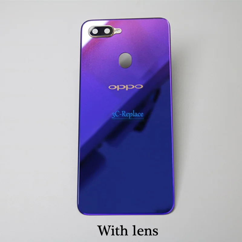 Высокое качество фиолетовый/красный/синий/черный 6,3 дюймов для Oppo F9/Oppo F9 Pro задняя крышка батарейного отсека Дверь Корпус Задняя стеклянная часть - Цвет: Purple With lens