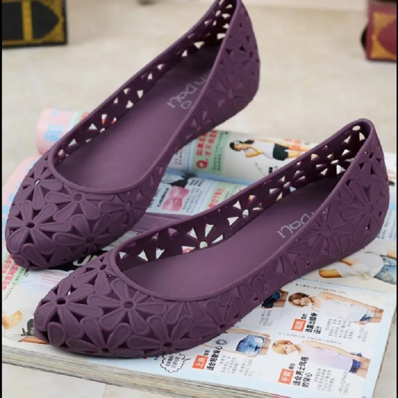 Сандалии-желе женские с вырезами повседневные босоножки цветочным принтом без