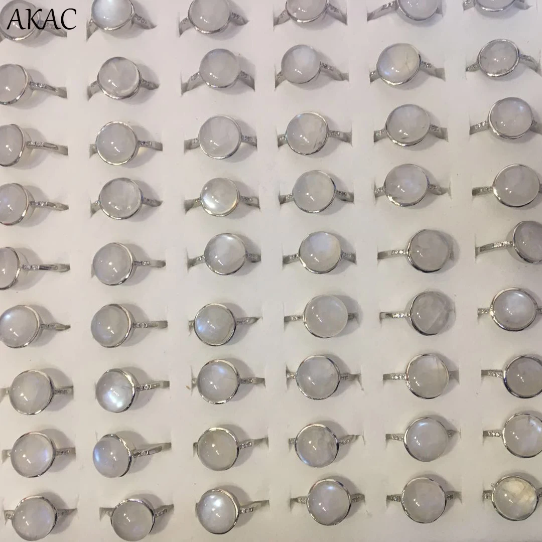 Женское кольцо AKAC с натуральным радужным лунным камнем приблизительно 10-12 мм 2