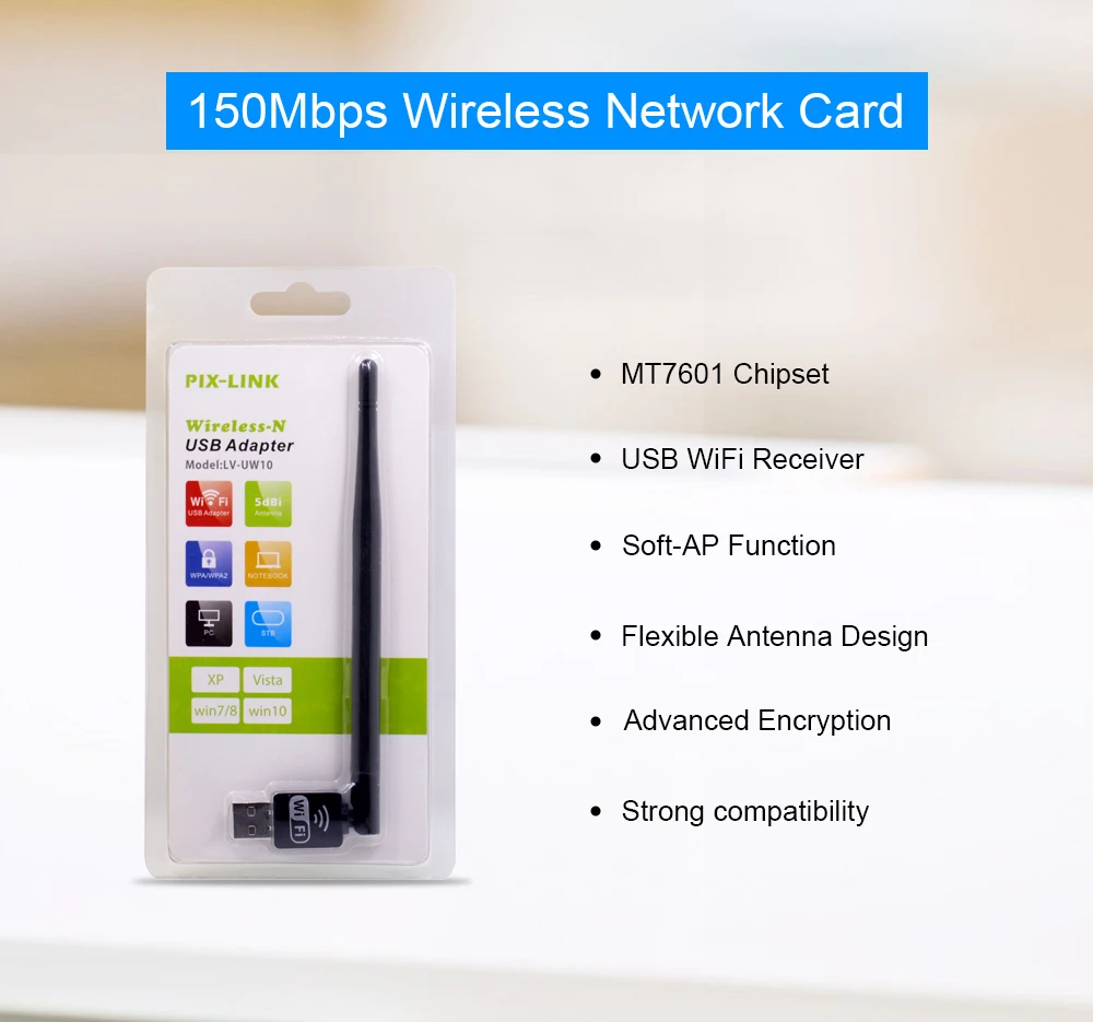 CHIPAL 150 Мбит/с приемник USB Wi-Fi адаптер Lan беспроводная сетевая карта с антенной для XP Vista Windows 7 Linux Mac OS X компьютера