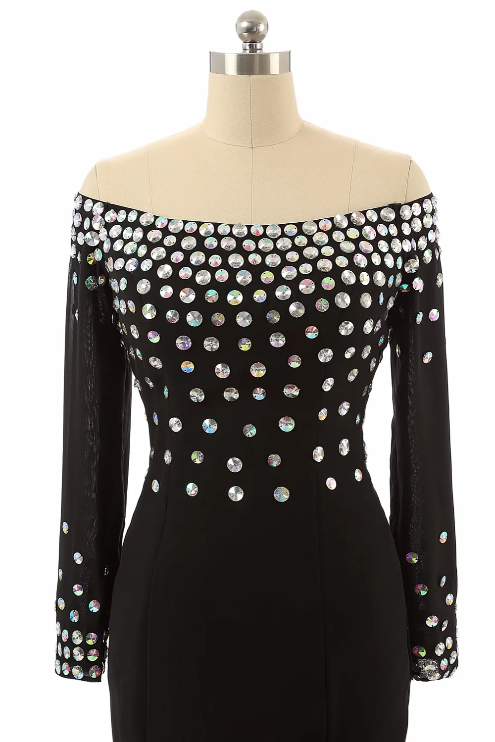 Настоящая фотография шифон бусины половина рукава с высоким разрезом Вечерние