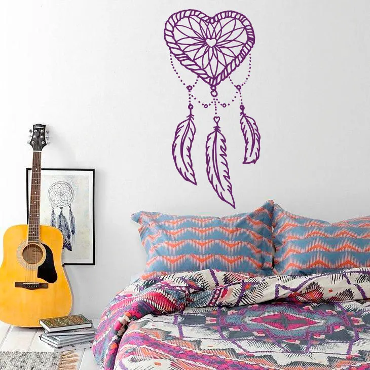 

Настенная Наклейка dreamheart Ловец снов этнический амулет с этническими перьями Виниловая наклейка для йоги студийной спальни настенная роспи...