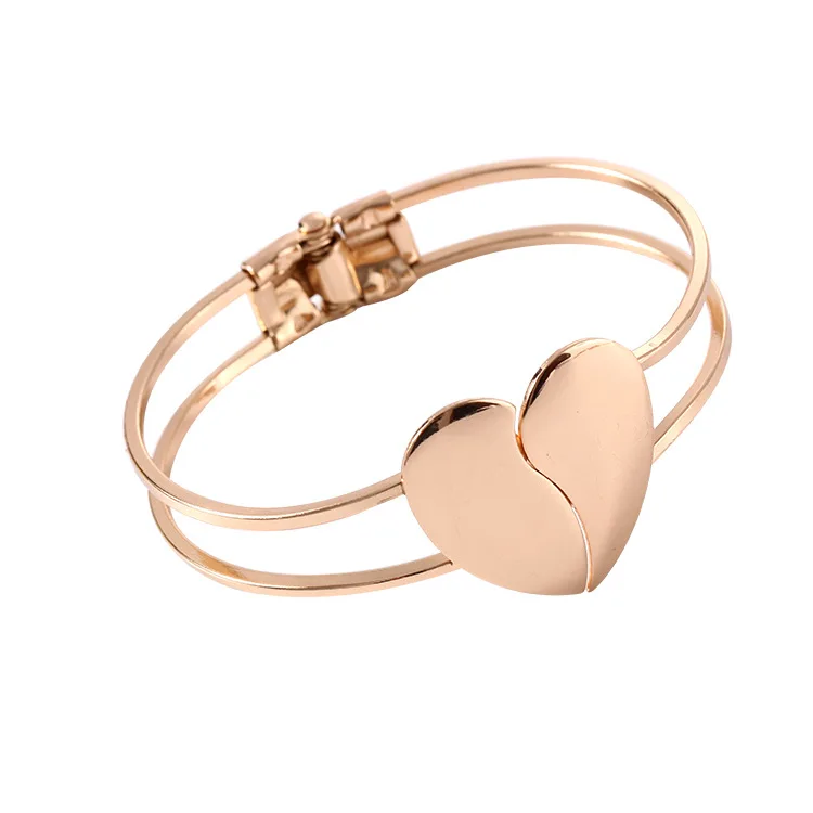 2018 New Fashion Two-sided Heart-shaped bracelet Women's metal alloy Gold accessories Jewelry Gifts For Women | Украшения и