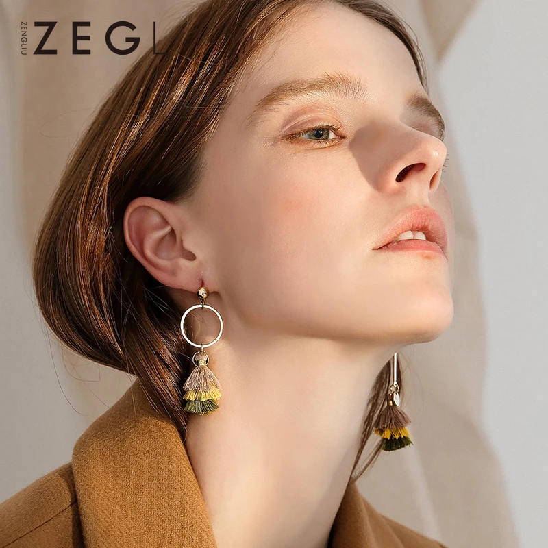 ZEGL Ретро Асимметричные Серьги кисточки женские длинные серьги